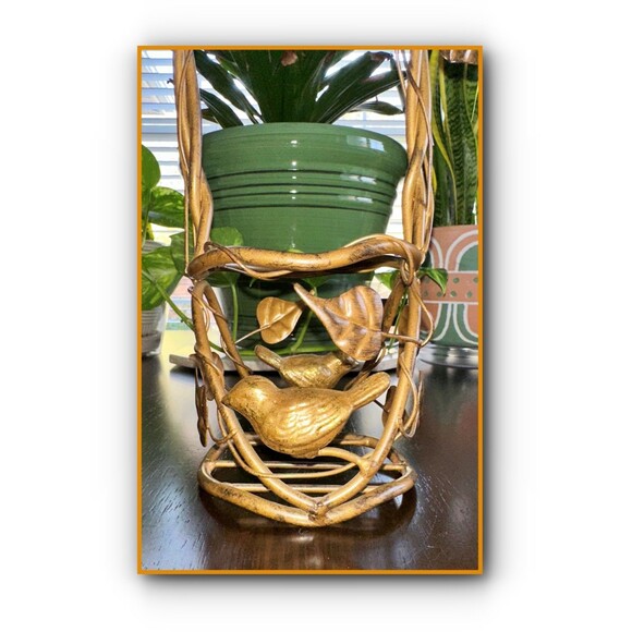Decorative Brass Plant Stand Leaves & Birds Basket Shaped - Picture 5 of 5